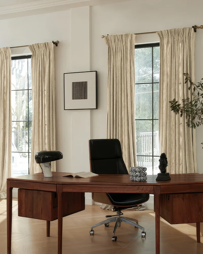 Ivy Linen Look Heavyweight Herringbone Textured Custom Curtain