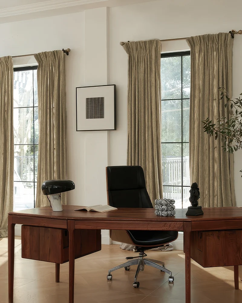 Ivy Linen Look Heavyweight Herringbone Textured Custom Curtain