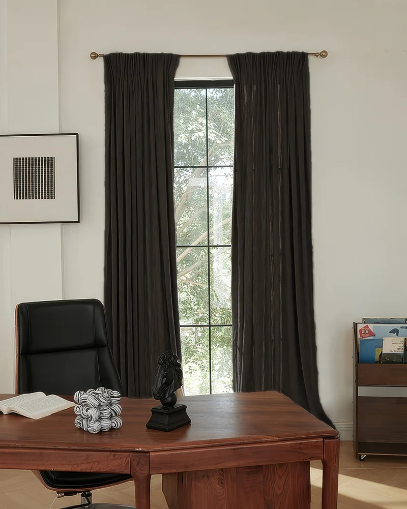 Ivy Linen Look Heavyweight Herringbone Textured Custom Curtain