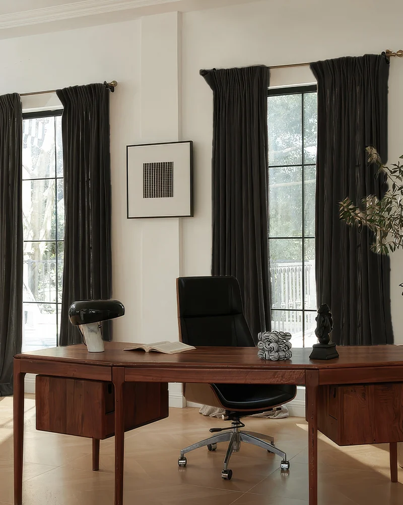 Ivy Linen Look Heavyweight Herringbone Textured Custom Curtain