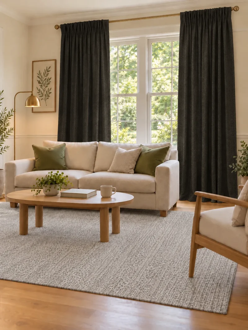 Ivy Linen Look Heavyweight Herringbone Textured Custom Curtain