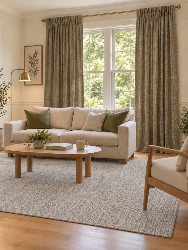 Ivy Linen Look Heavyweight Herringbone Textured Custom Curtain