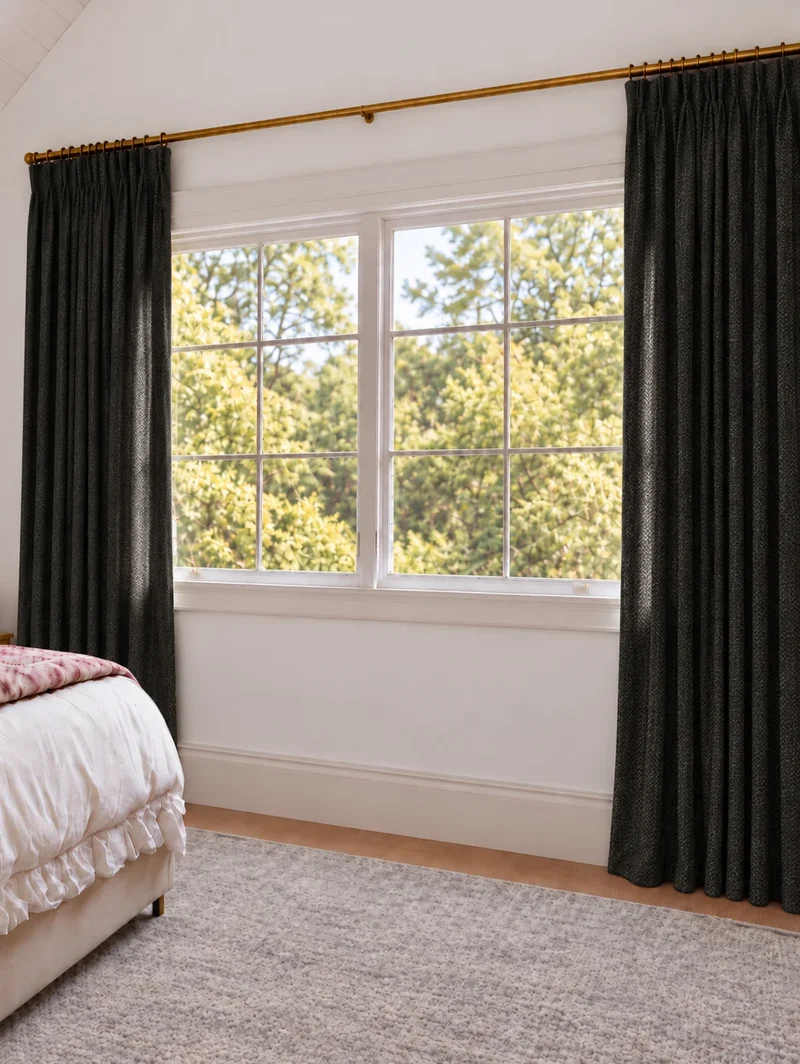 Ivy Linen Look Heavyweight Herringbone Textured Custom Curtain