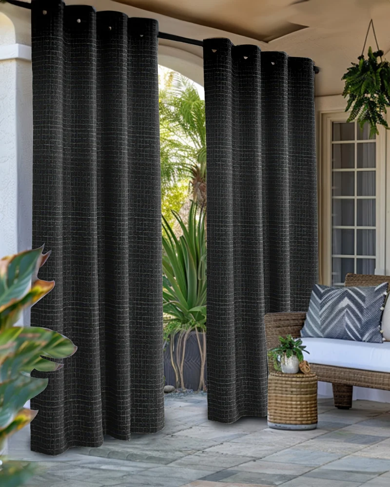 New York Grid Patterned Textured Waterproof Custom Outdoor Curtain