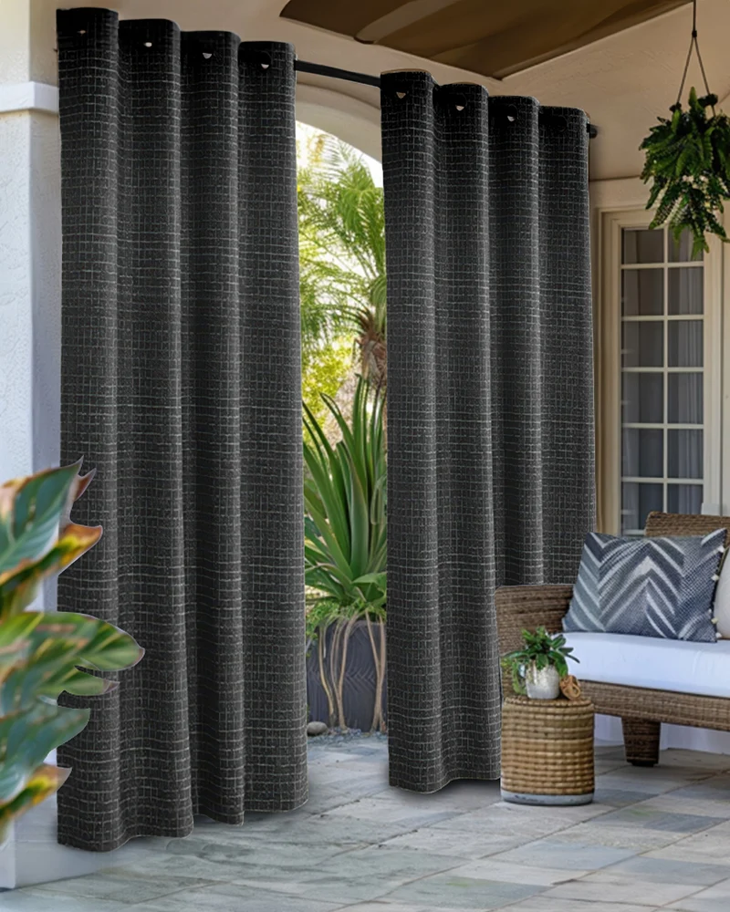 New York Grid Patterned Textured Waterproof Custom Outdoor Curtain