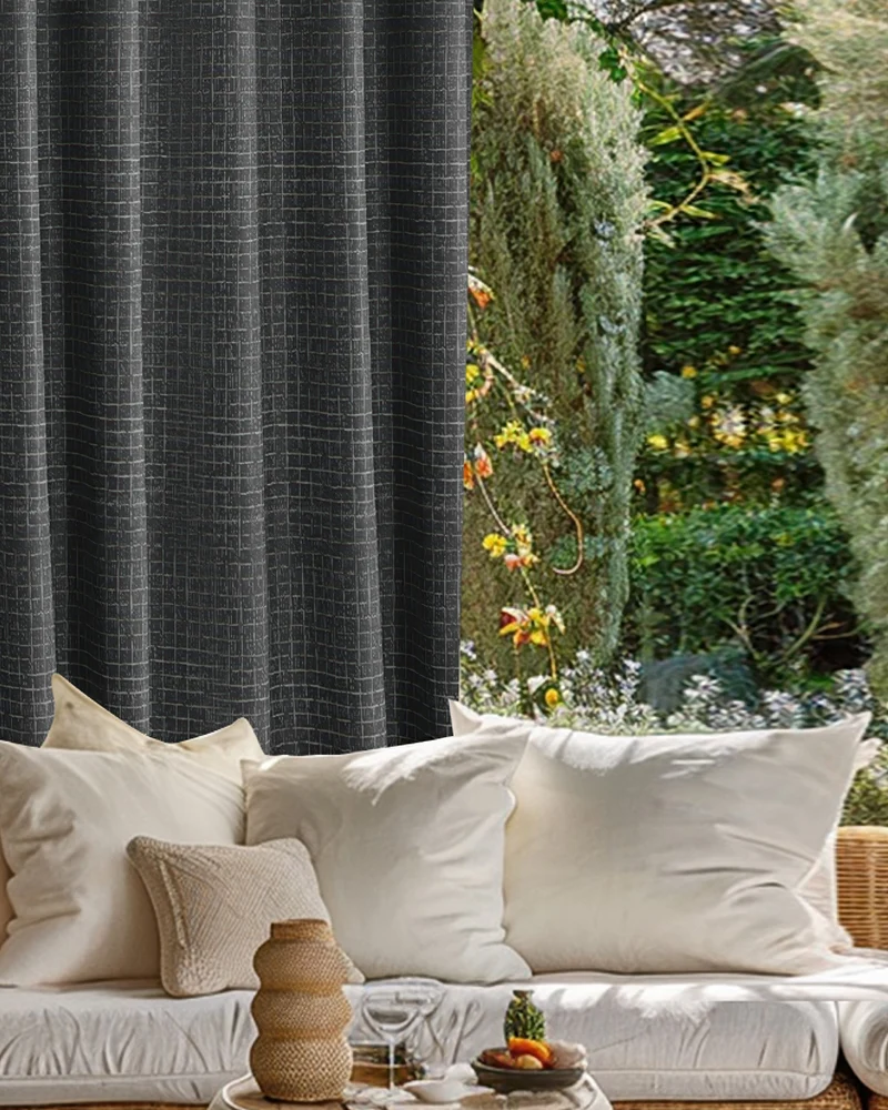 New York Grid Patterned Textured Waterproof Custom Outdoor Curtain