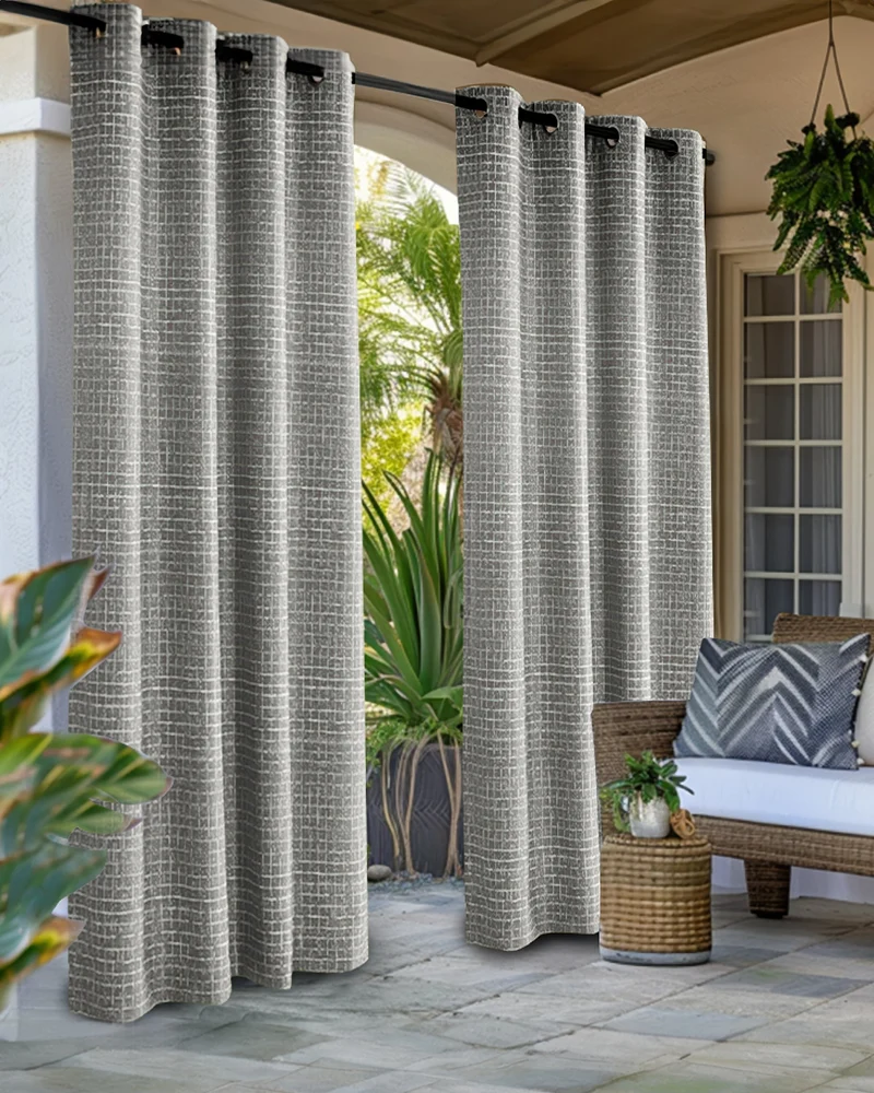 New York Grid Patterned Textured Waterproof Custom Outdoor Curtain