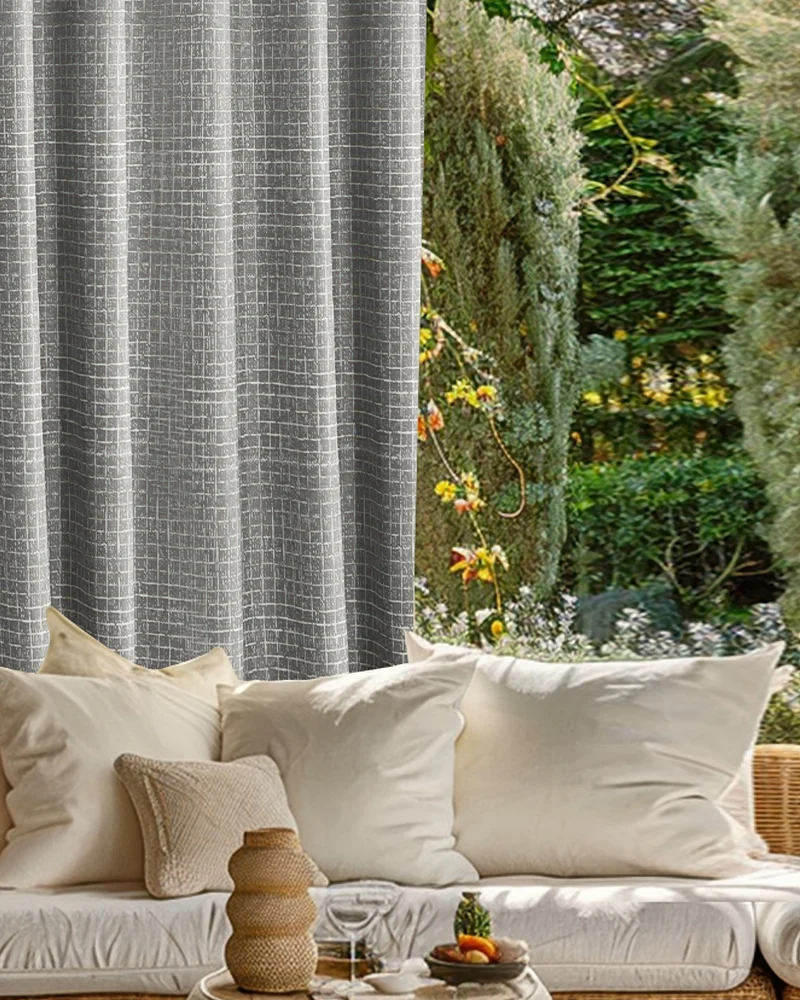 New York Grid Patterned Textured Waterproof Custom Outdoor Curtain