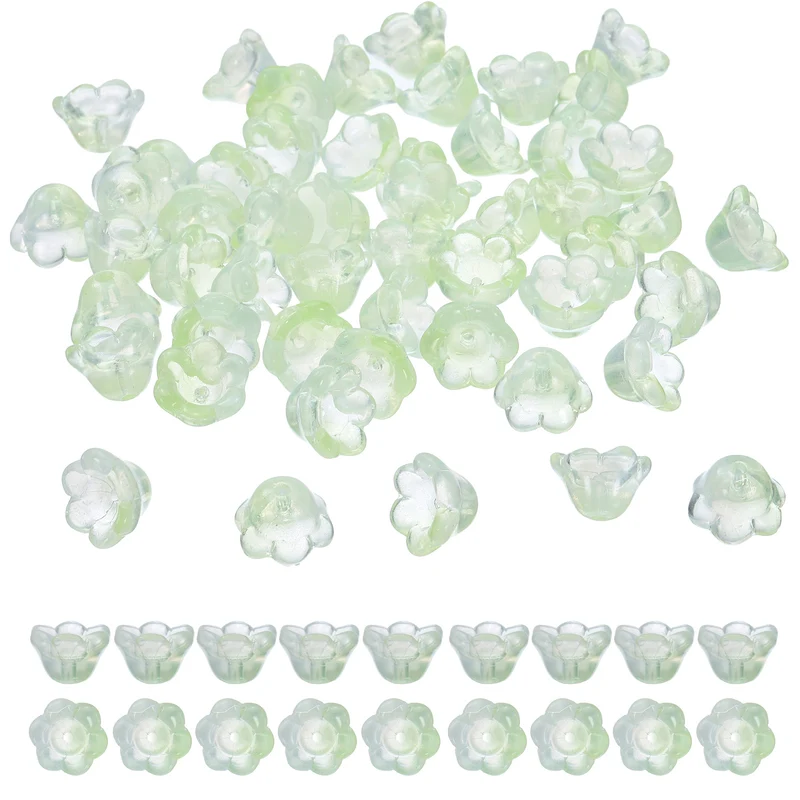 100 Pcs Glass Flower Beads for Jewelry Making, Loose Bead Charm, Light Green