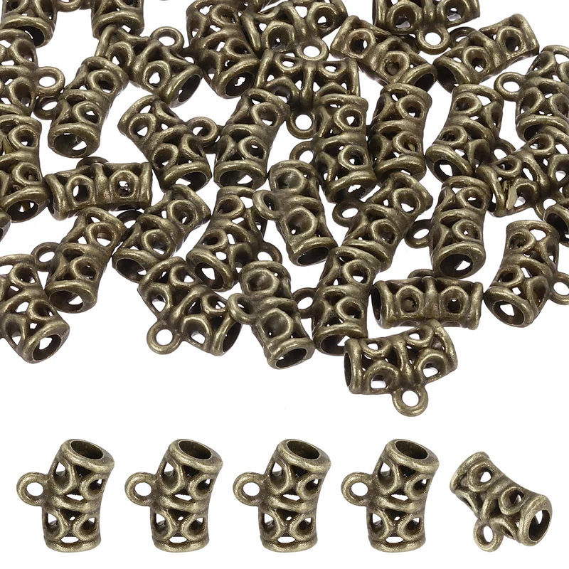Spacer Bail Bead, 80 Pcs Spacer Beads Charms Holder Bracelet Tube Beads Hanger for Necklace Jewelry DIY Making, Bronze