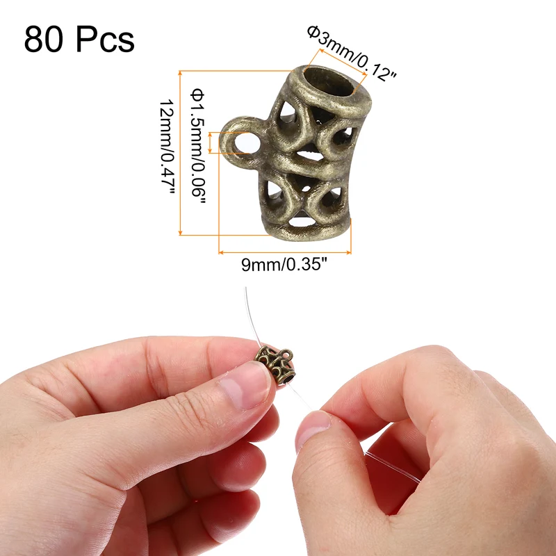 Spacer Bail Bead, 80 Pcs Spacer Beads Charms Holder Bracelet Tube Beads Hanger for Necklace Jewelry DIY Making, Bronze