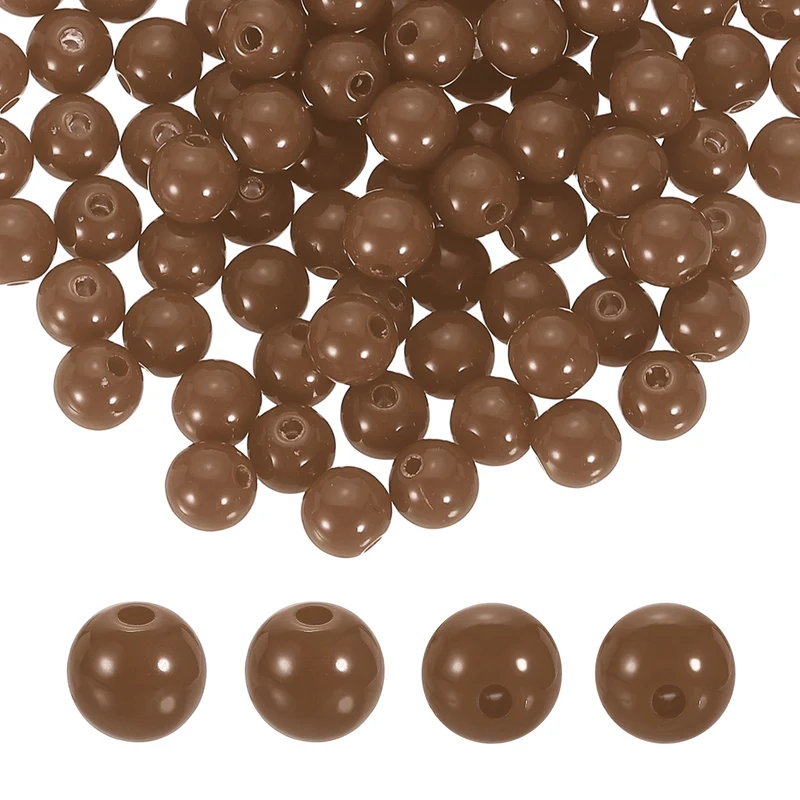 200pcs Deep Brown Acrylic Round Beads 8mm Plastic Resin Loose Bead)