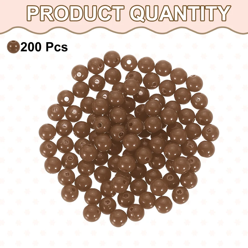 200pcs Deep Brown Acrylic Round Beads 8mm Plastic Resin Loose Bead)