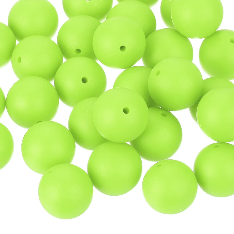 50Pcs 19mm Silicone Beads, Round Loose Rubber Bead for DIY (Fluorescent Green)