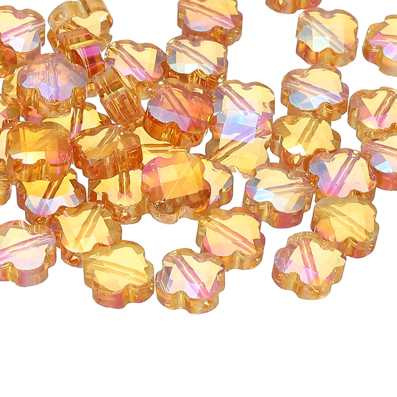 Glass Beads, 100 Pcs 8mm Shamrock Charm Transparent Crystal Glass Beads Clear Jewelry Making Supplies for Bracelets DIY Crafts, Orange