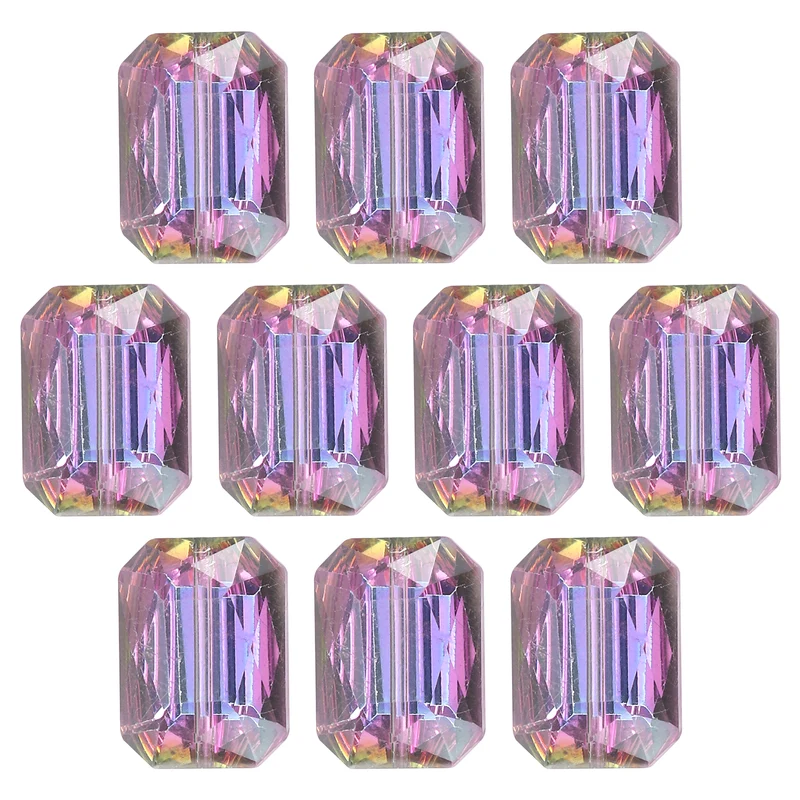 10Pcs Rectangle Crystal Glass Beads, Faceted Glass Beads, Purple Gold