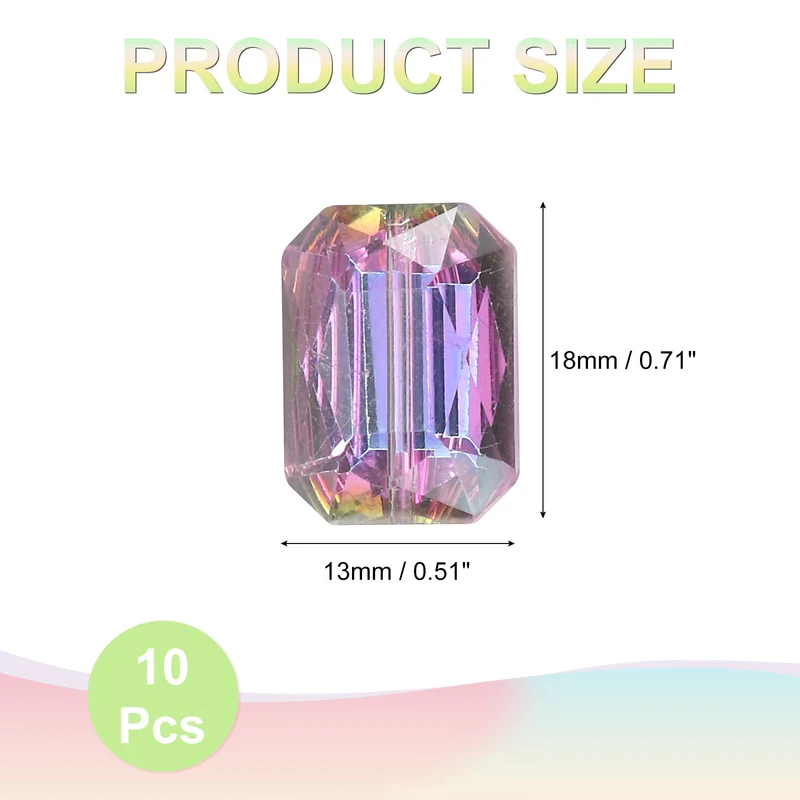 10Pcs Rectangle Crystal Glass Beads, Faceted Glass Beads, Purple Gold