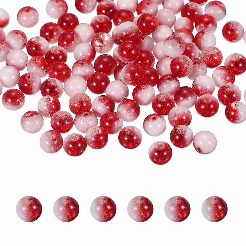 200 Pcs Crackle Glass Beads for Jewelry Making, 10mm Round Beads, Red