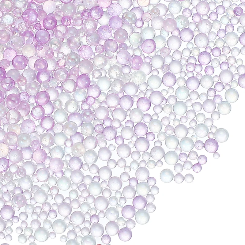 200g 1-3mm Glass Bubble Bead Iridescent No Hole Water Droplet Ball Purple Series