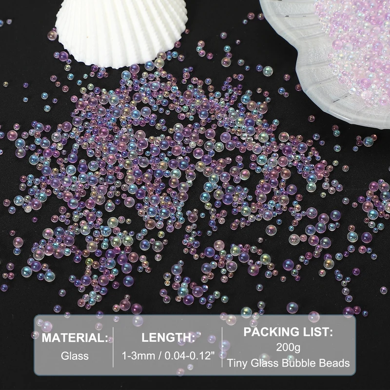 200g 1-3mm Glass Bubble Bead Iridescent No Hole Water Droplet Ball Purple Series