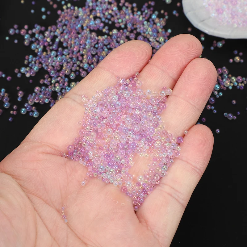 200g 1-3mm Glass Bubble Bead Iridescent No Hole Water Droplet Ball Purple Series