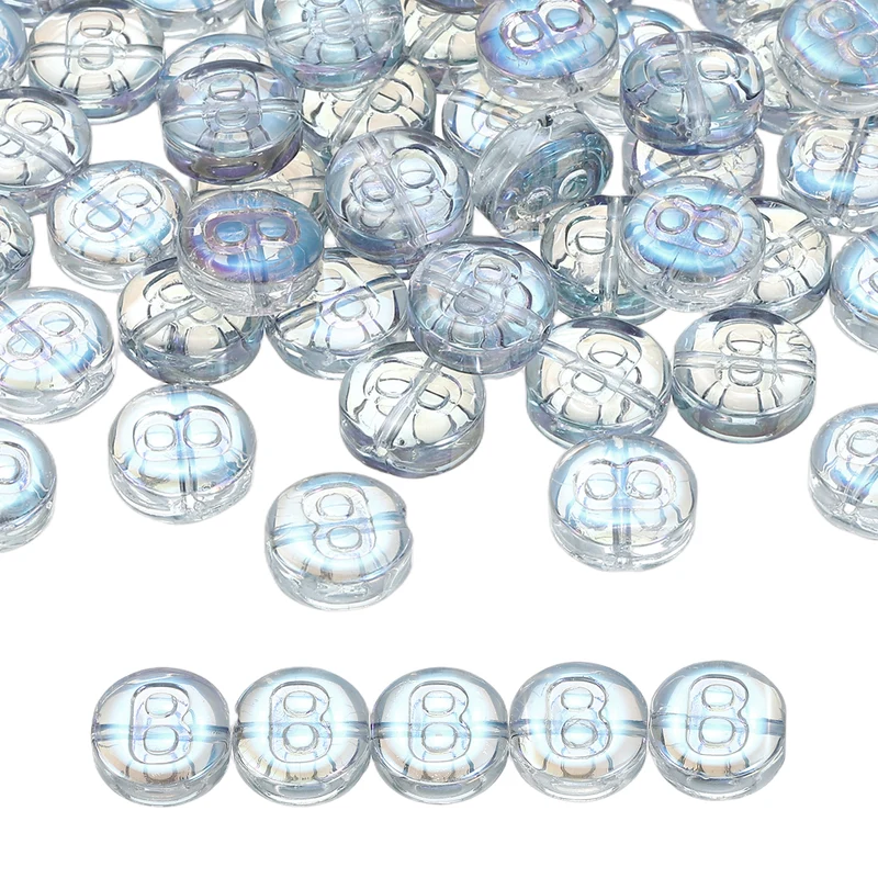 60Pcs Glass Letter Beads, 10mm B Initial Letter Spacer Beads, Blue