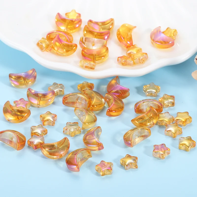 60Pcs Star Moon Shaped Beads, 2 Style Acrylic Spacer Beads Gold Rose Red