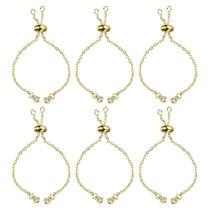 Adjustable Slider Bracelets, 6Pcs O Extender Chain Rhinestone Ends Gold