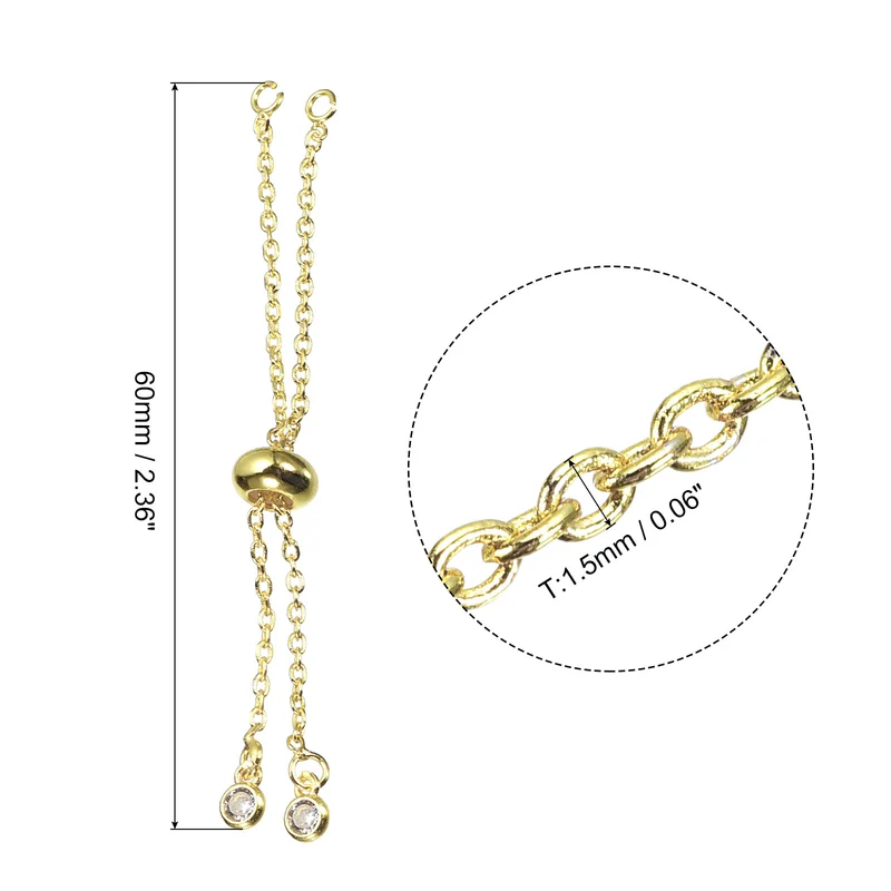 Adjustable Slider Bracelets, 6Pcs O Extender Chain Rhinestone Ends Gold