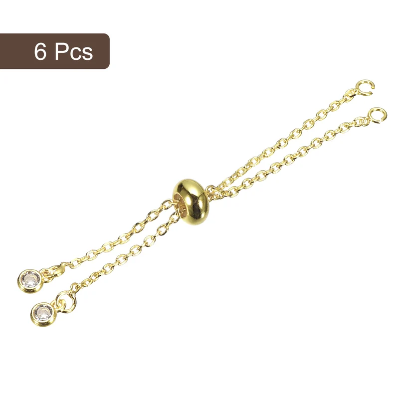 Adjustable Slider Bracelets, 6Pcs O Extender Chain Rhinestone Ends Gold