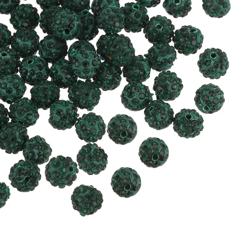 100Pcs 8mm Rhinestone Clay Beads, Polymer Clay Crystal Bead (Dark Green)