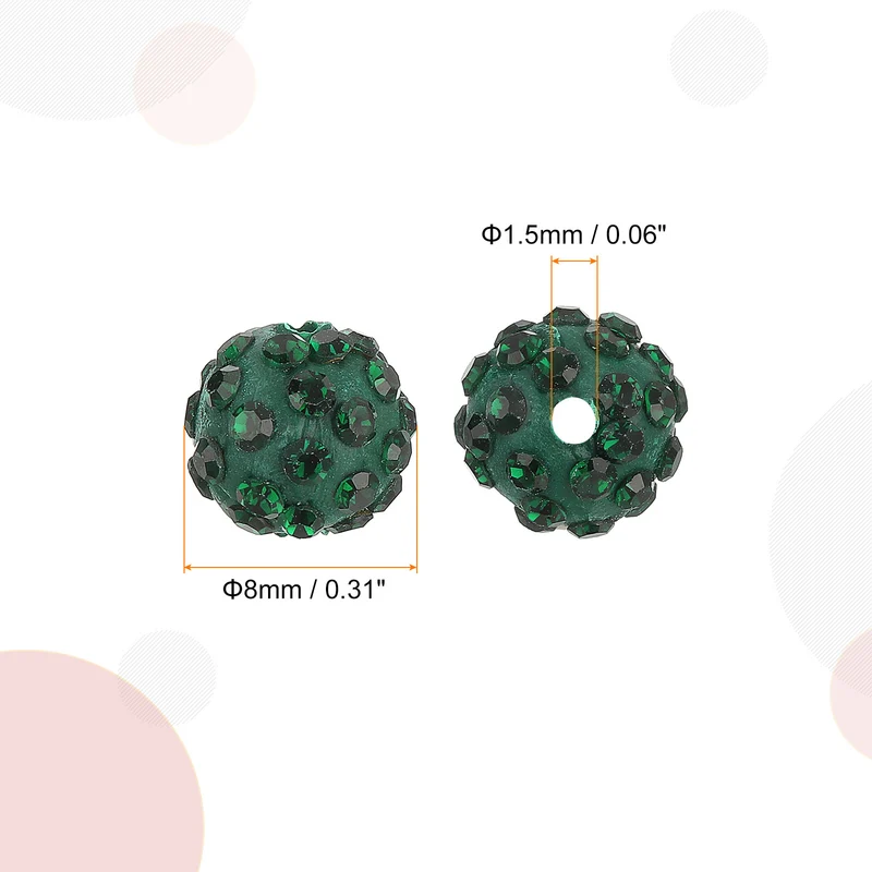 100Pcs 8mm Rhinestone Clay Beads, Polymer Clay Crystal Bead (Dark Green)