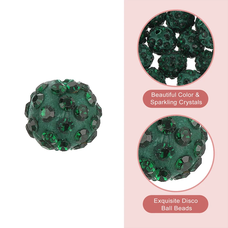 100Pcs 8mm Rhinestone Clay Beads, Polymer Clay Crystal Bead (Dark Green)