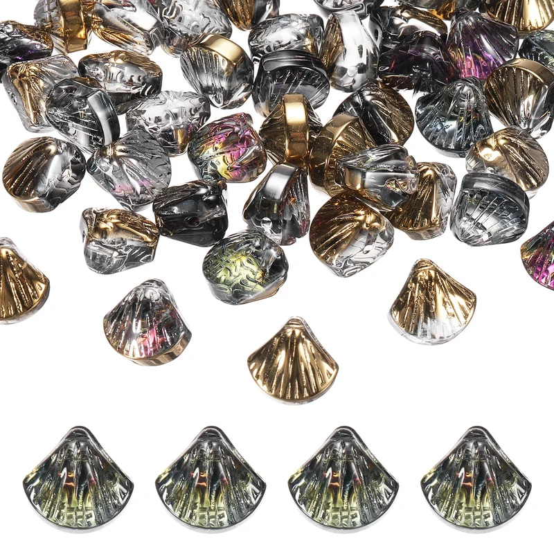 120Pcs Shell Glass Bead, Electroplate Glass Shell Bead Charm, Half Gold Colorful