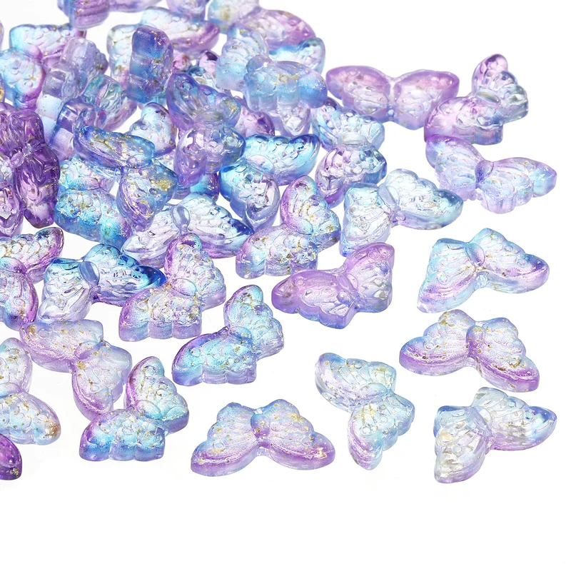 50Pcs Crystal Butterfly Beads, 8x15mm Transparent Loose Bead, Blue Purple