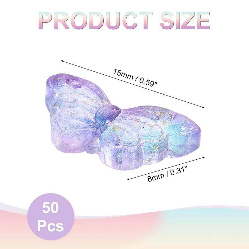 50Pcs Crystal Butterfly Beads, 8x15mm Transparent Loose Bead, Blue Purple