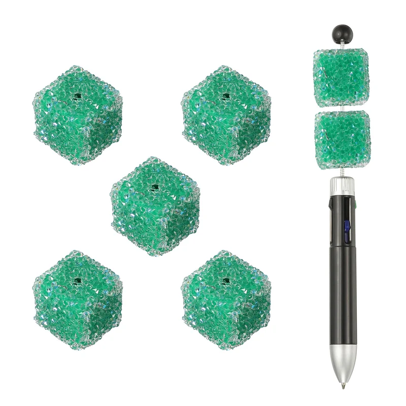 5 Pcs Square Rhinestone Beads for Pens, 17mm Sugar Beads for DIY, Green