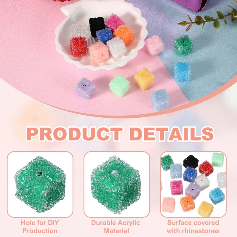 5 Pcs Square Rhinestone Beads for Pens, 17mm Sugar Beads for DIY, Green