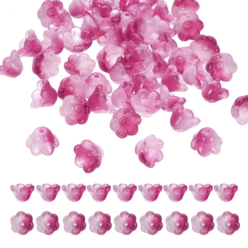 100Pcs Glass Flower Beads for Jewelry Making Loose Bead Charm Purple Red