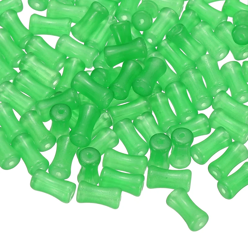 100 Pcs Glass Tube Beads, 6x12mm Bamboo Stick Tube Beads, Bright Green