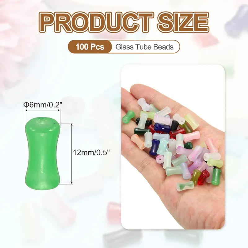 100 Pcs Glass Tube Beads, 6x12mm Bamboo Stick Tube Beads, Bright Green