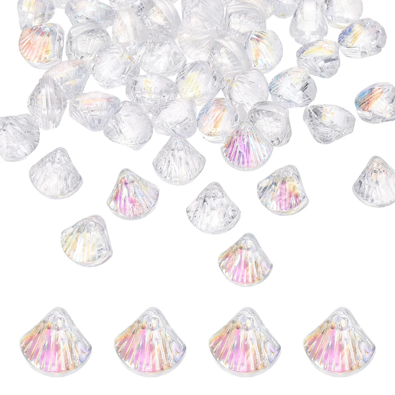120Pcs Shell Glass Beads, Electroplate Glass Shell Bead Charm, Clear Blue Purple