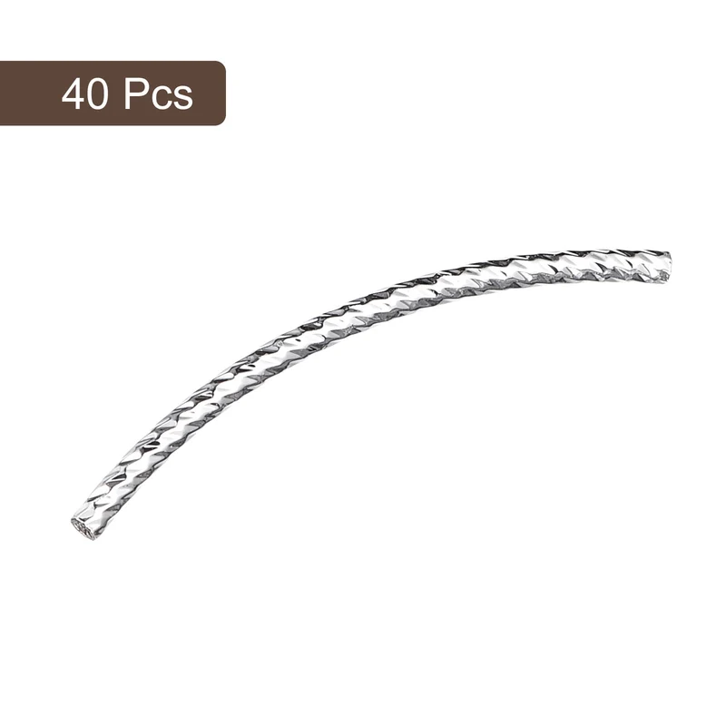 40Pcs Brass Curved Tube Beads 1.5x30mm Plating Noodles Spacer Bead Silver White