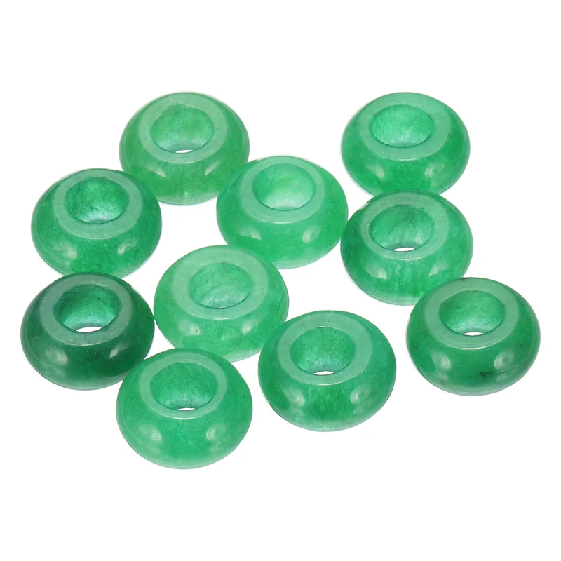 10 Pcs Natural Gemstone Beads, Large Hole Rondelle Beads Loose European Crystal Beads Pack for Jewelry Bracelet DIY Craft, 14 x 8 MM, Green