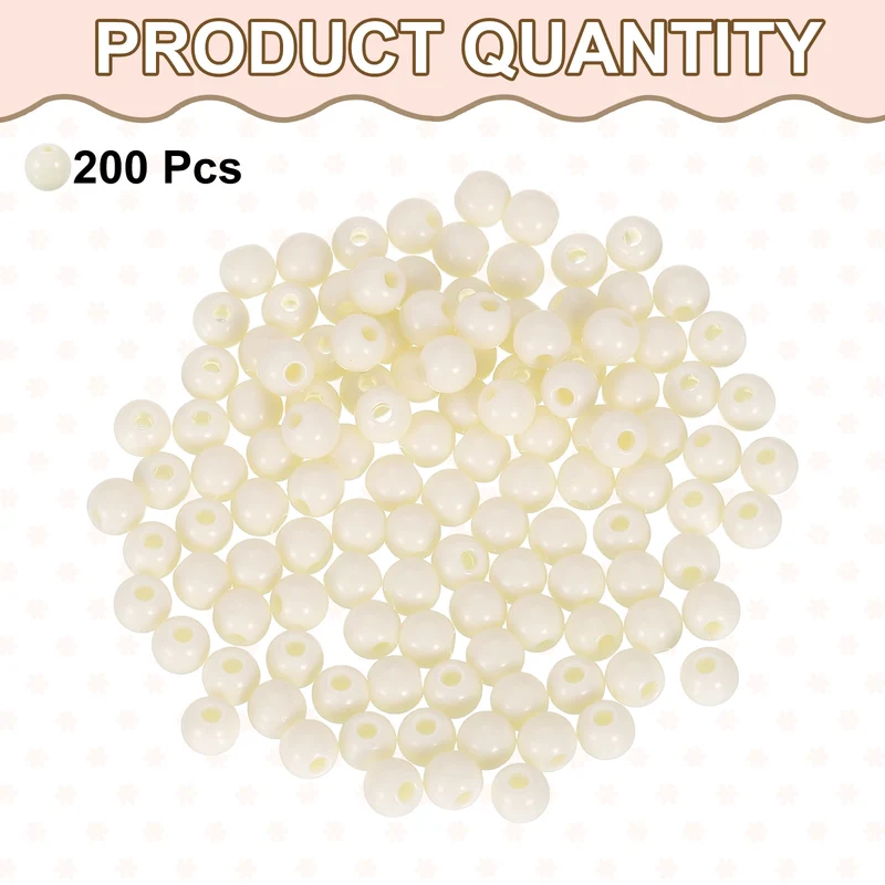 200pcs Creamy White Acrylic Round Beads 6mm Plastic Resin Loose Bead