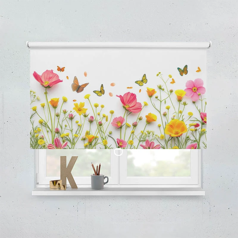 Springrollo Motiv "Blumen im Fruehling mit Schmetterlingen"