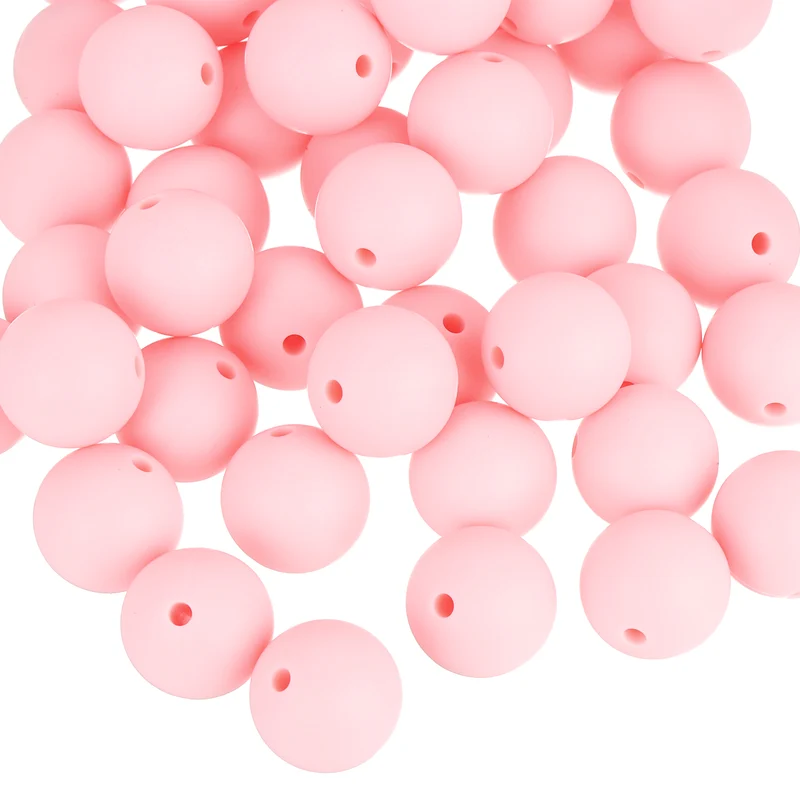 50Pcs 12mm Silicone Beads, Round Loose Rubber Bead for DIY (Light Pink)