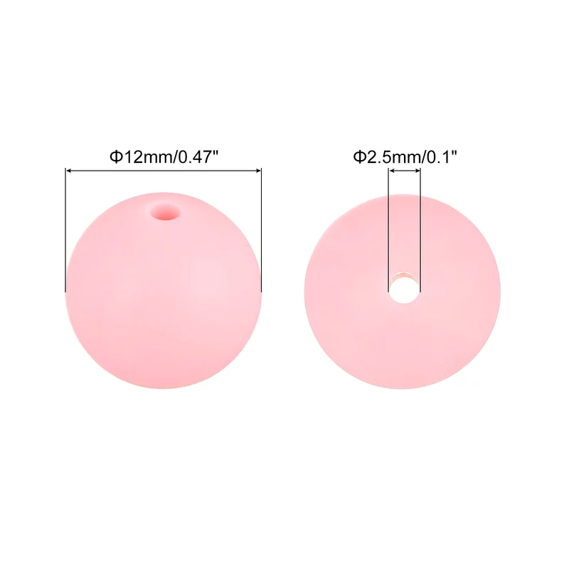 50Pcs 12mm Silicone Beads, Round Loose Rubber Bead for DIY (Light Pink)