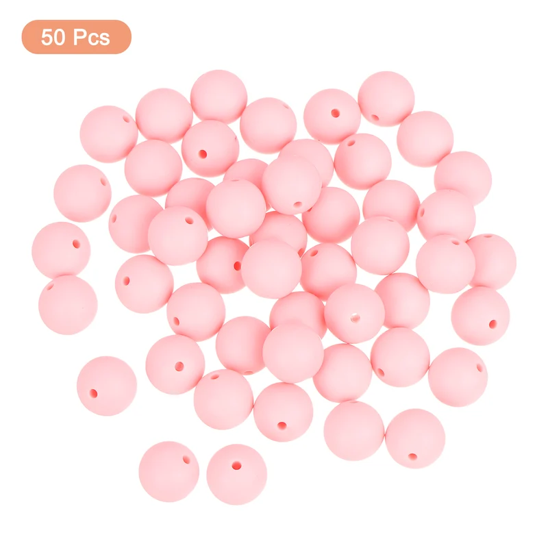 50Pcs 12mm Silicone Beads, Round Loose Rubber Bead for DIY (Light Pink)