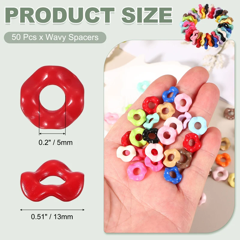50 Pcs Wavy Spacers, Acrylic Flower Beads Wave Focal Bead, Bright Red